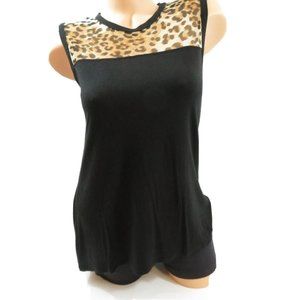 Cha Cha Vente Knit Tank Top Black with Mesh Animal Print Size SMALL